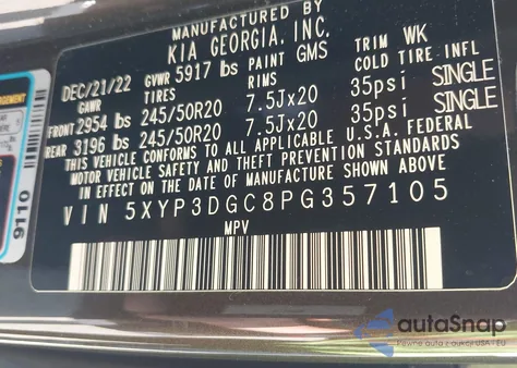 2023 Kia Telluride Ex X-Line z USA, uszkodzony, nr VIN 5XYP3DGC8PG357105